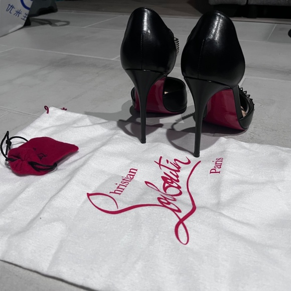 Christian Louboutin Spike Cross 100 Black PVC Silver Criss Strap Heel Pump 35.5 - Picture 5 of 9